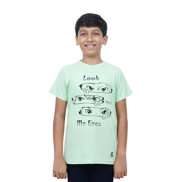 Kids’ Unisex T-Shirt “Look Thru My Eyes” Digital Print | Cotton-Modal Blend | Super Soft, Breathable, Lightweight & Durable Casual Wear for Boys & Girls