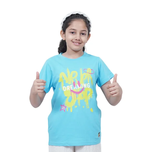 Kids’ Unisex T-Shirt (Dark Blue) – “Never Stop Dreaming” Digital Print | Soft Cotton-Modal Blend | Breathable, Comfortable & Stylish Everyday Wear for Boys & Girls