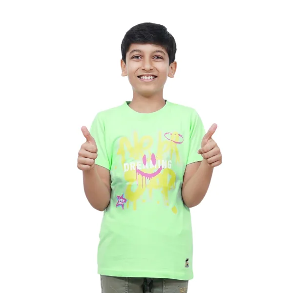 Kids’ Unisex T-Shirt (Dark Blue) – “Never Stop Dreaming” Digital Print | Soft Cotton-Modal Blend | Breathable, Comfortable & Stylish Everyday Wear for Boys & Girls