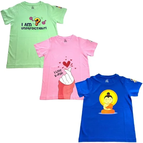New Launch'23 Unisex Tshirt for Boys and Girls- Set of 3|Super Combed Cotton-Modal Fiber|Soft Fabric |Breathable Fabric|Digitally Printed|Unique Design|Vibrant Colour |Half Sleeves |Round Neck