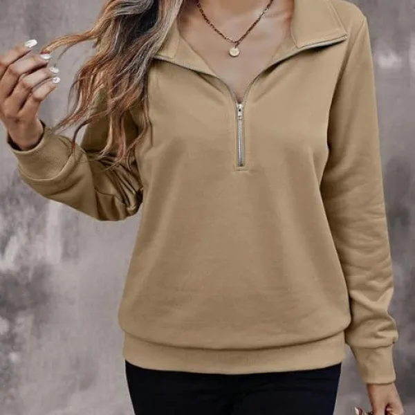 Women's Quarter Zip Pullover Sweater, Casual Long Sleeve Knit Top I Warm Fleece Zip Up Sweatshirt Hoodie for Women