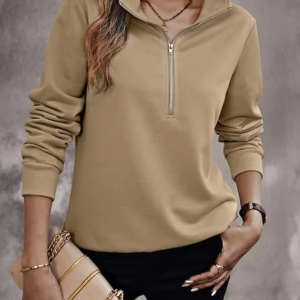 Women's Quarter Zip Pullover Sweater, Casual Long Sleeve Knit Top I Warm Fleece Zip Up Sweatshirt Hoodie for Women