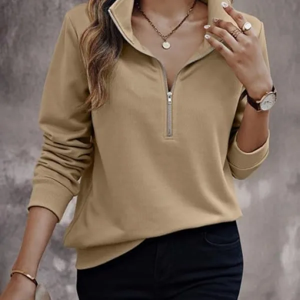 Women's Quarter Zip Pullover Sweater, Casual Long Sleeve Knit Top I Warm Fleece Zip Up Sweatshirt Hoodie for Women