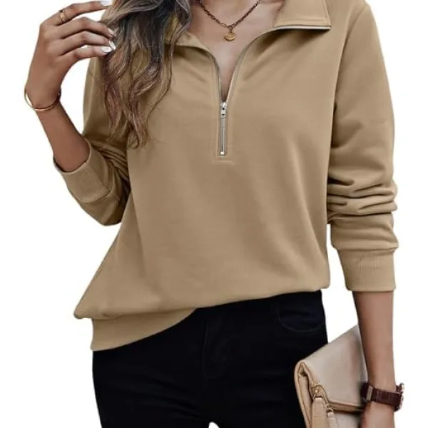 Women's Quarter Zip Pullover Sweater, Casual Long Sleeve Knit Top I Warm Fleece Zip Up Sweatshirt Hoodie for Women