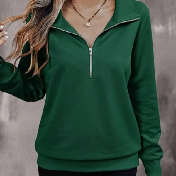 Women's Quarter Zip Pullover Sweater, Casual Long Sleeve Knit Top I Warm Fleece Zip Up Sweatshirt Hoodie for Women