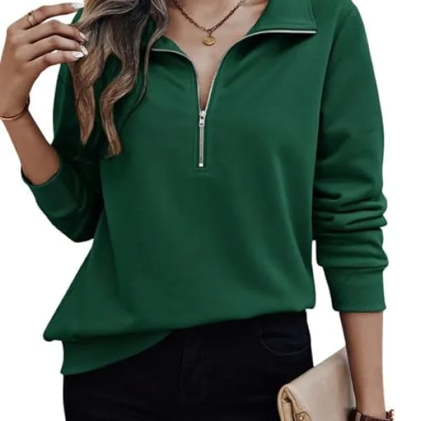 Women Quarter Zip Pullover Fleece Sweatshirt Winter Wear