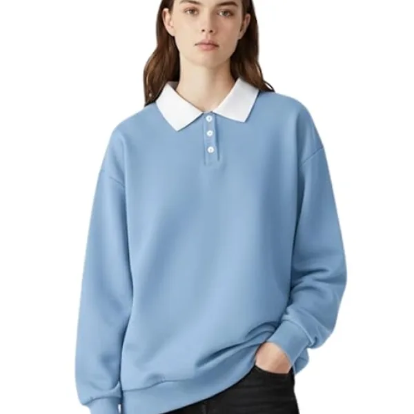 Women's Casual Oversized Casual Relaxed Fit Collar Long Sleeve Sweatshirt I Warm Hoodie for Girls, Travel & Winter Wear