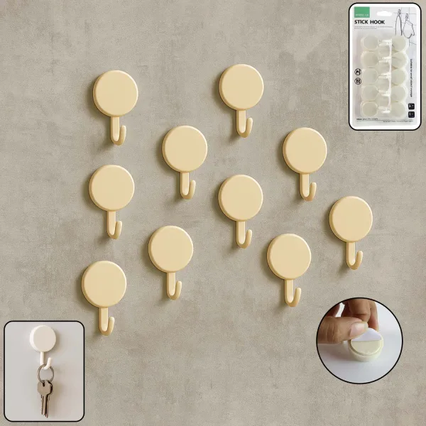 Self Adhesive Round Wall Hooks Set of 10 for Home