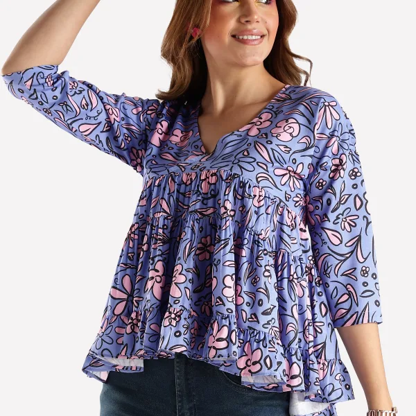 Orange Printed Top for Women Trendy Casual Wear