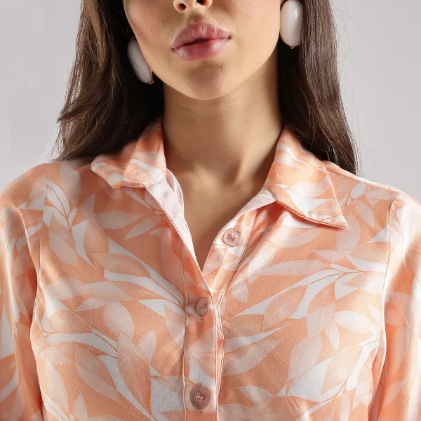 Leaf Print Shirt for Women Trendy Casual Wear