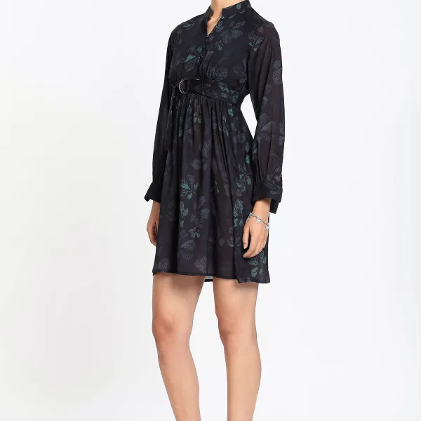 Black Printed Mini Dress Women Stylish Everyday Outfit