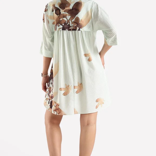 Brown Printed Shirt Dress Women Trendy Daily Wear