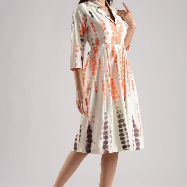 Women Shibori Midi Dress Stylish Ethnic Fusion Wear