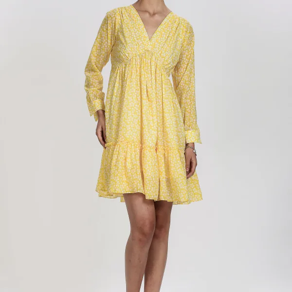 Women Floral Yellow Mini Dress Trendy Summer Outfit