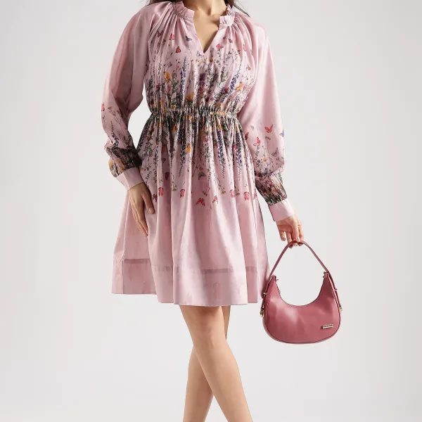 Floral Printed Mini Dress for Women Stylish Casual Wear