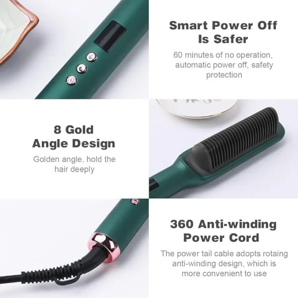 3 in 1 Electric Hair Straightener Brush with Temperature Control