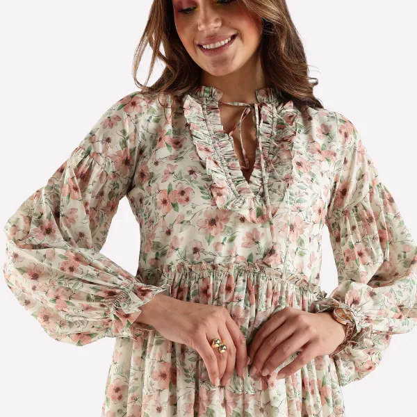 RUFFLE PRINTED DRESS