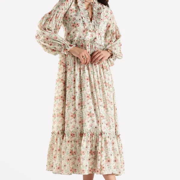 Ruffle Printed Dress for Women Stylish Casual Wear