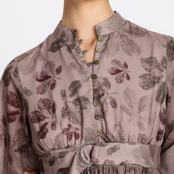 Brown Printed Mini Dress for Women Casual Wear