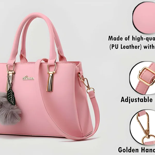 Premium Quality Women’s Stylish Handbag | Elegant PU Leather Shoulder & Tote Bag for Ladies | Spacious Multi-Compartment Design with Golden Hardware & Fur Ball Charm | Perfect for Office, Daily Use, Travel & Parties