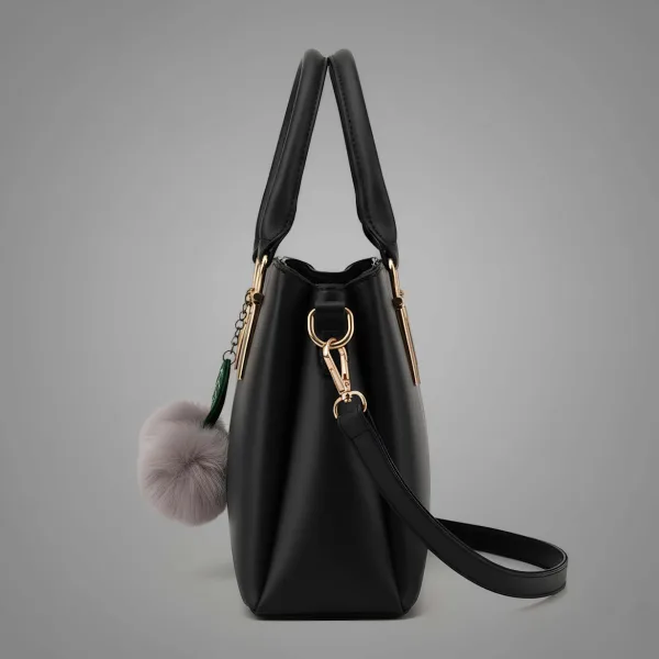 Premium Quality Women’s Stylish Handbag | Elegant PU Leather Shoulder & Tote Bag for Ladies | Spacious Multi-Compartment Design with Golden Hardware & Fur Ball Charm | Perfect for Office, Daily Use, Travel & Parties