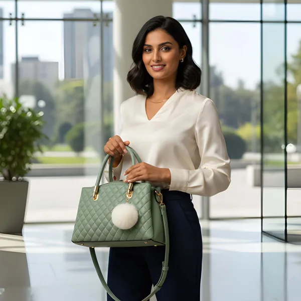 Premium Quality Women’s Stylish Handbag | Elegant PU Leather Shoulder & Tote Bag for Ladies | Spacious Multi-Compartment Design with Golden Hardware & Fur Ball Charm | Perfect for Office, Daily Use, Travel & Parties