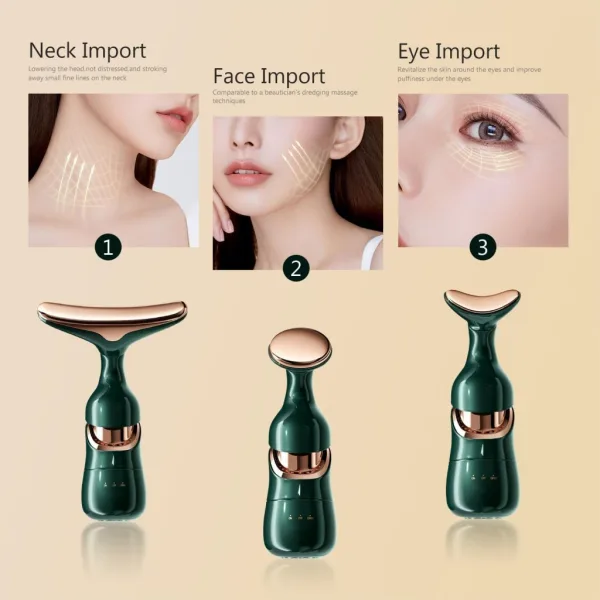 3 in 1 vibrating face neck eye massager for firm glowing skin