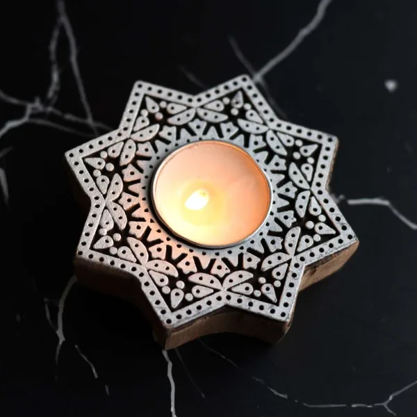 Aesthetic Living Sitara Wooden T-Light Holder for Home Decor