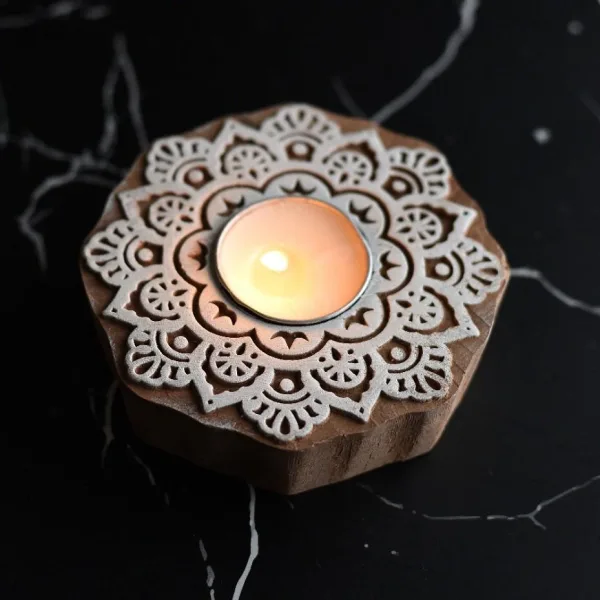 Surajmukhi Wooden T-Light Holder Decorative Candle Display
