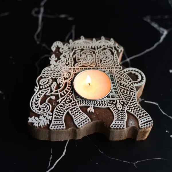 Airavat Wooden T-Light Holder Decorative Home Candle Holder