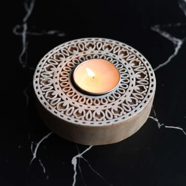 Rangoli Wooden T-Light Holder Decorative Candle Accessory