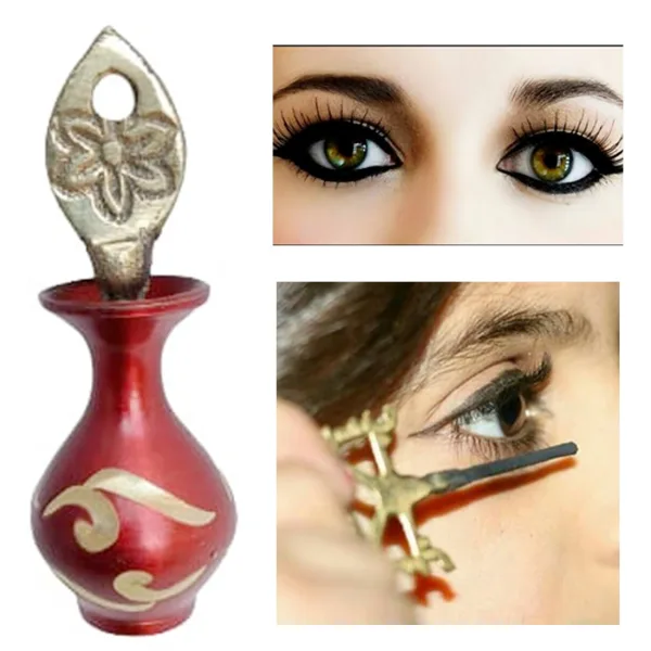 Mii Art Brass Surmedani With Funnel/Kuppi And Surma Use In Eye's Makeup Pack OF 1 Pcs Funnel,2 Surma Packed, 1 Brass Surmedani
