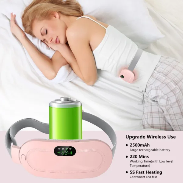 Portable Cordless Heating Pad for Menstrual Cramps Relief | 33-Speed Temperature Adjustment & 4-Speed Massage Modes | Up to 60°C Heating | Back & Belly Pain Relief for Women
