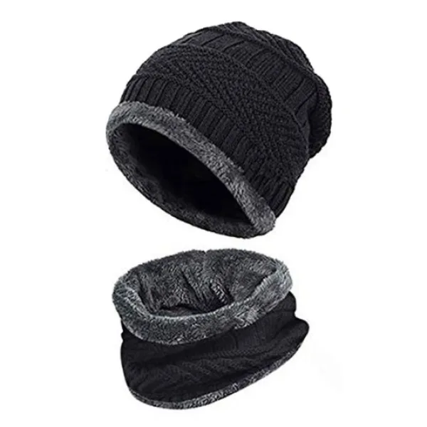 Winter Woolen Hat and Scarf Neck Scarf Warm Knit Hat Thick Fleece Lined Winter Hat & Scarf for Men Women