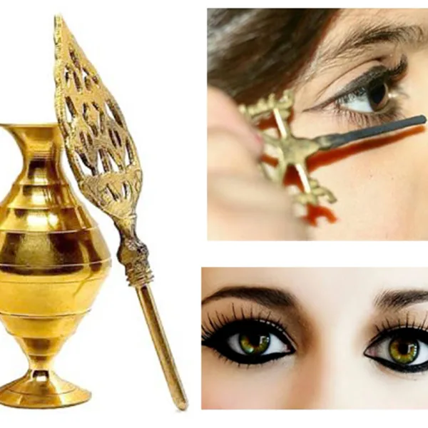 Brass Surmedani With Funnel/Kuppi And Surma Use In Eye's Makeup [Size-12-cm] Pack Of-1 Funnel, 2 Surma Packed,1 Brass Surmedani