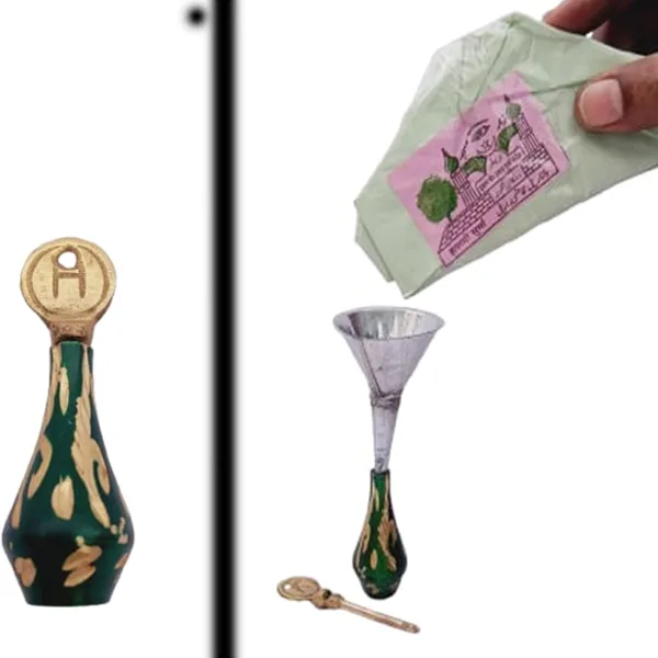 Brass Surmedani With Funnel/Kuppi And Surma Use In Eye's Makeup [Size-7-cm] Pack Of-1 Funnel, 2 Surma Packed,1 Brass Surmedani