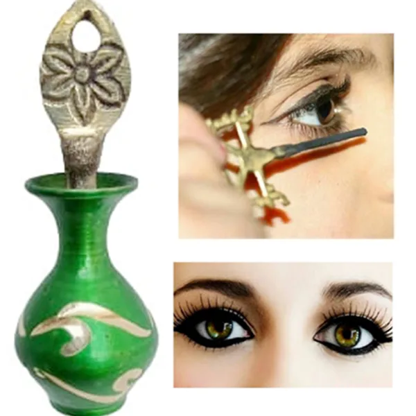 Brass Surmedani With Funnel/Kuppi And Surma Use In Eye's Makeup [Size-7-cm] Pack Of-1 Funnel, 2 Surma Packed,1 Brass Surmedani