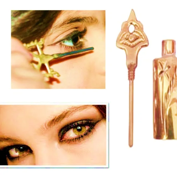 Brass Surmedani With Funnel/Kuppi And Surma Use In Eye's Makeup [Size-8-cm] Pack Of-1 Funnel, 2 Surma Packed,1 Brass Surmedani