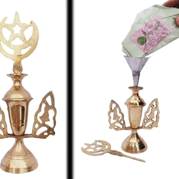 Mii Art Brass Surmedani With Funnel/Kuppi And Surma Use In Eye's Makeup [Size-15-cm]Pack Of-1 Funnel, 2 Surma Packed, 1 Brass Surmedani