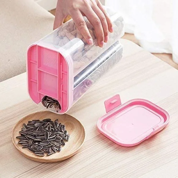 Plastic 2 Sections Air Tight Transparent Food Grain Cereal Storage Container (