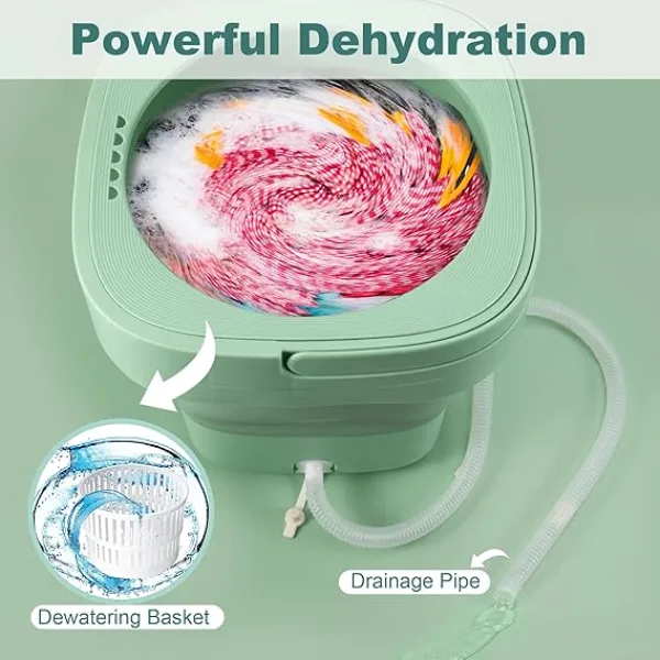 Portable Mini Foldable Washer And Spin Dryer With Small Foldable Bucket Washer For Camping, RV, Travel, And For Small-Spaces