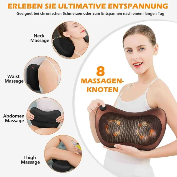 Back & Neck Massager with Heat | Deep Tissue Electric Massage Pillow for Pain Relief – Home, Car & Office Use