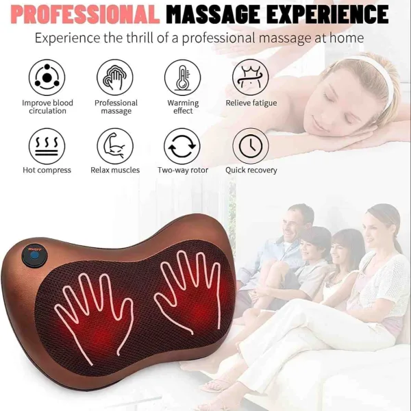 Back & Neck Massager with Heat | Deep Tissue Electric Massage Pillow for Pain Relief – Home, Car & Office Use
