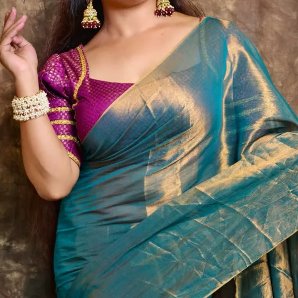 Plain Tissue Saree with Blouse Piece | Elegant Solid Shimmer Saree for Festive & Party Wear
