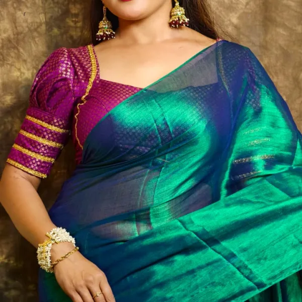 Plain Tissue Saree with Blouse Piece | Elegant Solid Shimmer Saree for Festive & Party Wear