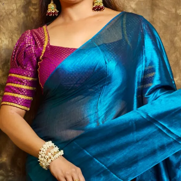 Plain Tissue Saree with Blouse Piece | Elegant Solid Shimmer Saree for Festive & Party Wear