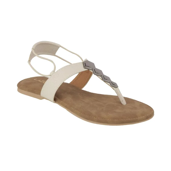 Women’s Toe-Ring Flats | Back Strap T-Strap with Silver Hexagon Detail | Casual/Ethnic