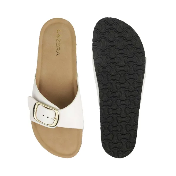Women’s Comfort Cork Slides | Adjustable Slip-On Sandals with Gold Buckle Accent