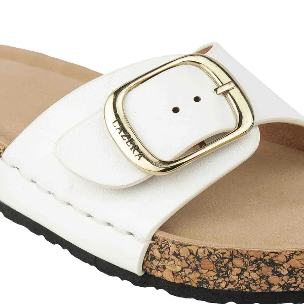 Women’s Comfort Cork Slides | Adjustable Slip-On Sandals with Gold Buckle Accent