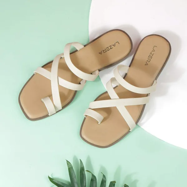 Women’s Minimal Slip-On Flats | Thin Strap Slides with Toe Loop | Casual Wear